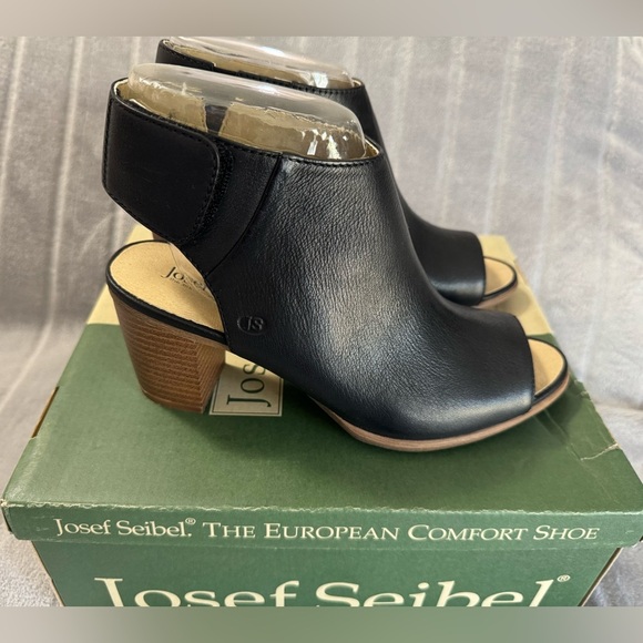Josef Seibel Bonnie 09 Peep Toe Leather Black Booties EU 37 US 6 to 6.5 - Picture 3 of 11